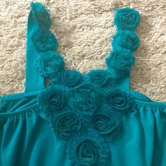 Celebrity Pink turquoise green halter top/dress. Handmade flowers . Size Large. - Picture 5 of 10